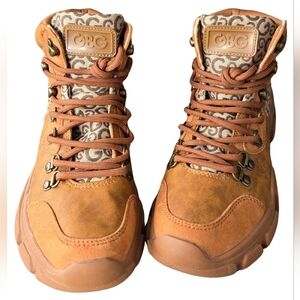G By Guess Logo Lace Up Brown Tan Combat Ankle Hiking Boots Sz 7M